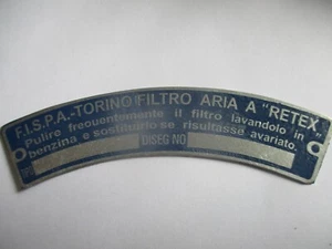 Fispa Air Filter Plate Nameplate Maserati 3500 Ferrari Lancia Retex F.I.S.P.A - Picture 1 of 1