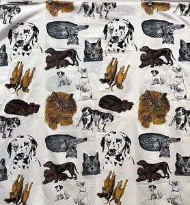 Vintage Cats and Dogs Cotton Fabric Jack Russell, Dalmatian, Persian, 32"L - Picture 1 of 5
