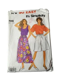 Vtg Simplicity Sewing Pattern 7096 Women's Size 8-20 Tank Top T-shirt Culottes - Picture 1 of 2