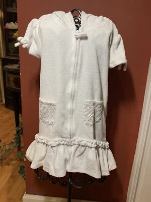 Flapdoodles 女孩尺寸 5 连帽白色毛圈浴游泳罩 — 第 1/4 张图片