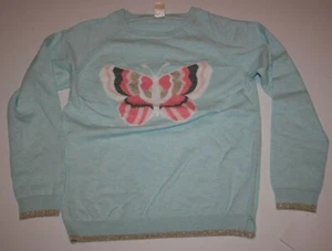 New OshKosh Girls 12 year Sweater Top Pretty Pink & Gold Butterfly Light Blue  - Picture 1 of 2