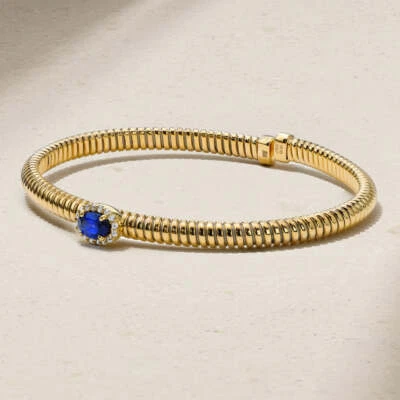 0.50ct Sapphire & 0.09ct Round VS1-GH Lab Grown Diamond 18K Gold Flex Bracelet - Image 1 of 4