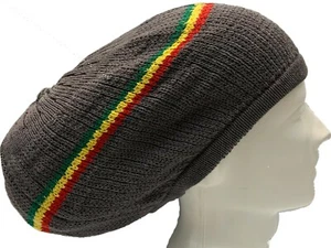 M/L Dreadlocks Rasta Hat Tam Long Crown Cap Dreads Dread Locks Gray Stripe Tam - Picture 1 of 3