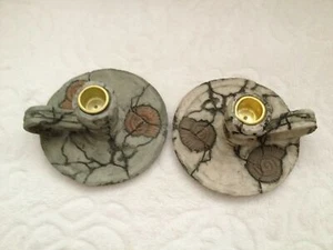 Fossil effect Candlesticks Stone Effect Candelabra x2 Gothic Spanish Resin 1997 - Picture 1 of 12