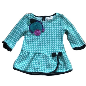 Emily Rose Girls Top Size 5 Teal and Gray with Accent Flower Nina Ruffled - Y - Picture 1 of 10