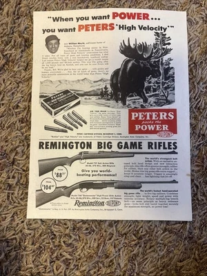 1955 年雷明顿枪和彼得斯弹药广告型号 721 760 30-06 驼鹿狩猎古董 — 第 1/4 张图片