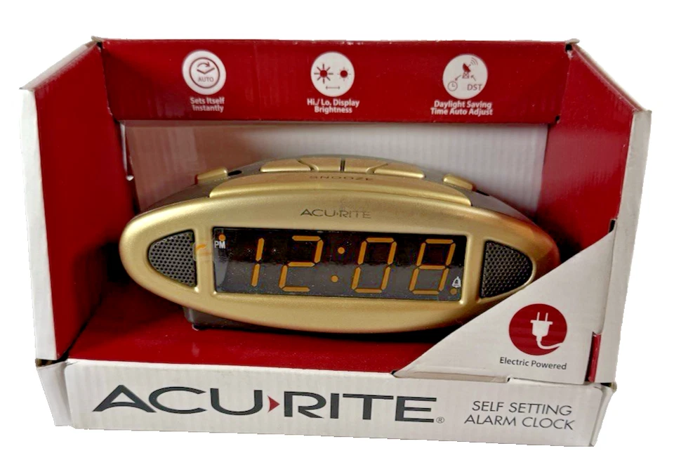 Reloj despertador digital Acurite 13027A Intelli-Time, negro y dorado - NUEVO Foto 1 de 4