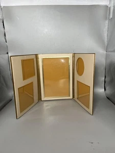 Tri-Fold Hinged Picture Frame Japanese Iris Gold Screen Multi Photo Tabletop - Picture 1 of 5