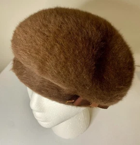 Vintage 80er Kangol Angora Mischung braun Barett Hut Made in England Ripsband - Bild 1 von 8