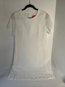 LILLY PULITZER Etuikleid Sommerkleid GR 16 weiß 100% Baumwolle Cutout Ösen Häkel - Bild 1 von 4