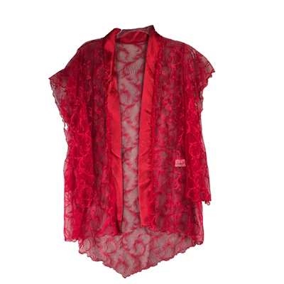 Fantasy Lingerie Womens Red Lace Sheer Robe Kimono Cover Up Open Front One Size - Image 1 of 4