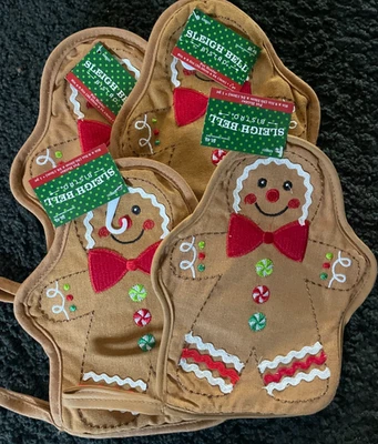 4 Gingerbread Pot Holder 8 in x 9.5 in -Christmas Holiday Sleigh Bell Bistro
