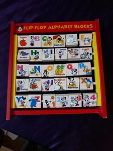 Vintage Disney Mickey Mouse Flip Flop Alphabet Blocks Wood Educational Toy - Picture 1 of 12