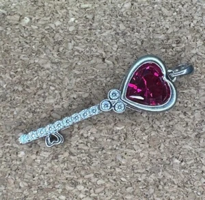 Sterling Silver Ruby Heart Key With Czs By SUN - Picture 1 of 8