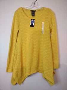 New!GRACE ELEMENTS Women's Yellow Sheer Shirt Over Knit Tank Shark Bite Sz S ! - Picture 1 of 6