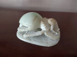 Vintage Carved Soapstone Egyptian Scarab Beetle Hieroglyphics - Picture 1 of 5