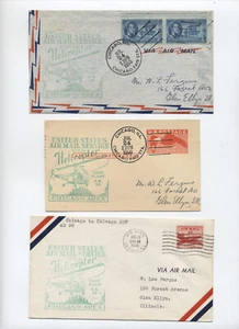 3 cubiertas de correo de helicóptero del área de Chicago 1949 [y9638 - Imagen 1 de 3