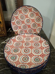 6 Salatteller Dessertteller Pier 1 Layla Fliesenimporte rot blau Steinzeug - Bild 1 von 4