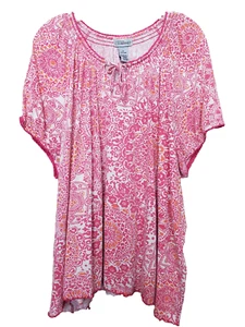Liz & Me for Catherines Cotton Blend Floral Tie-Neck Smocked Short Slv Tunic 2X - Picture 1 of 7
