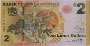 Silver Reserve of The Moon Australia 2016 Monkey Banknotes 2 Lunar Dollars UNC - Picture 1 of 2