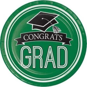 School Spirit 7 Inch Paper Plates Green 18 Pack Grad Party Decorations Tableware - Picture 1 of 1