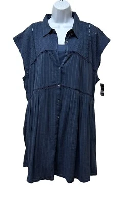 Lucky Brand Blue Eyelet Lined Shiffley Shirt Dress XL NEW $149 - Image 1 of 4