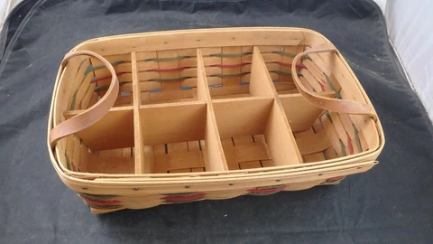Longaberger 1987 Pantry Basket With 8-Way Wood Divider 14x9x4 Cover