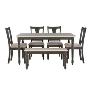 Powell Company Dining Set 6-Pieces Angie Grey + Smokey White Oak Veneer Durable - Picture 1 of 11