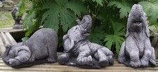 3 Piece Hand Cast Stone Garden Ornament The Small Elephant Set - Max Size 12 Cms