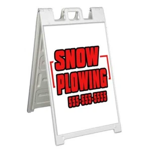 CUSTOMIZABLE SNOW PLOWING Signicade 24x36 Aframe Sidewalk Sign Banner Decal - Picture 1 of 9