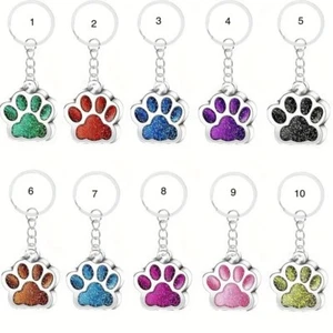 Glitter Dog Paw Keychain Backpack Charm Purse Charm Keyring Choose Color & Clip - Picture 1 of 6