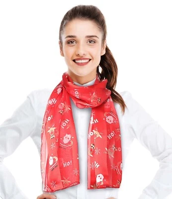 Bufanda de Navidad, Lindo Tema de Papá Noel y Rodolfo, Ligera, Sensación de Seda 13" X 60" Foto 1 de 4