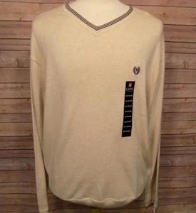 Suéter para hombre Chaps manga larga cuello en V beige algodón pulóver XL - Imagen 1 de 7