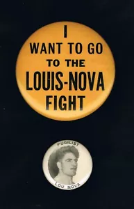 2 SUPER RARE 1941 LARGE JOE LOUIS vs LOU NOVA onsite boxing pinback button boxer - Picture 1 of 1