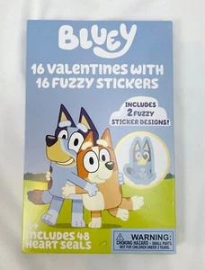 Bluey 16 Fuzzy Sticker Valentine's Day Card Exchange Class School - Picture 1 of 2