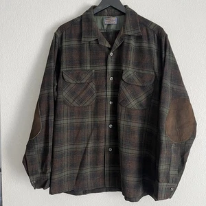 Camisa de tabla a cuadros Pendleton vintage para hombre parches en el codo de gamuza talla L marrón  - Imagen 1 de 8