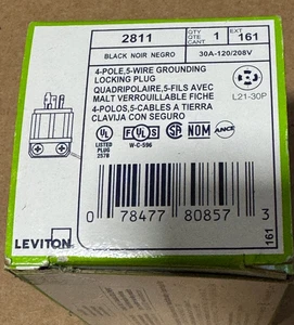 Leviton 2811, 4-Pole 5W Grounding Locking Plug 30A 120/208V Nema L21-30P New - Picture 1 of 3