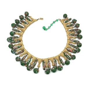 Collar Trifari Murano Millefiori Cuentas Verdes Firmado - Imagen 1 de 4