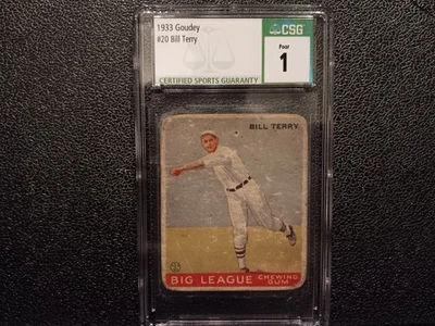 Usado.  Goma de mascar Goudey Big League 1933 - R319 Bill Terry #20 (RC) Foto 1 de 2