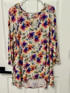 Intro Elfenbein Aquarell Blumenmuster Stretch 3/4 Ärmel Hi Lo Tunika Shirt Gr. XL - Bild 1 von 6