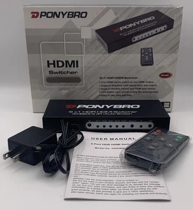 PONYBRO 5×1 HDMI Switcher 4K HDR HDMI 2.0 w/ Remote Open Box Return - Picture 1 of 15