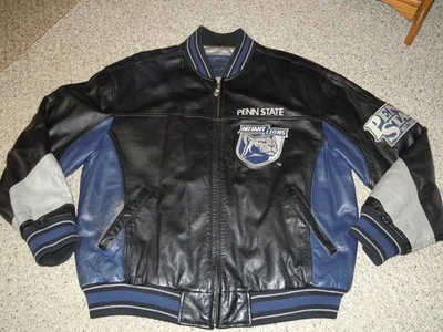 ВИНТАЖНЫЙ PENN STATE ИЗ НАТУРАЛЬНОЙ КОЖИ BOMBER КУРТКА/G-111 ЧЕРНЫЙ, СИНИЙ И СЕРЕБРО БОЛЬШОЙ - Изображение 1 из 4