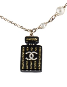 Chanel Gold-tone Faux Pearl Resin Interlocking CC Glitter Pendant Necklace Glitt - Picture 1 of 15
