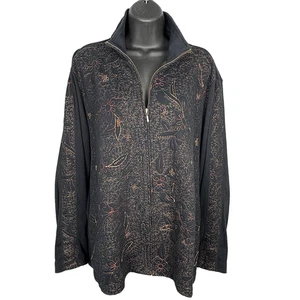 Spa by Chicos bestickte Perlen Jacke Größe 3 XL 16 durchgehender Reißverschluss Blumenmuster kunstvoll - Bild 1 von 7