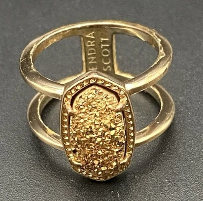 Kendra Scott Elyse Ring Rose Gold Plated Drusy Cage Split Shank Size 6 LOOK READ - Image 1 of 4