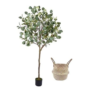 Artificial Eucalyptus Tree, 5ft Tall Fake Eucalyptus Plant with Basket, Green - Picture 1 of 7