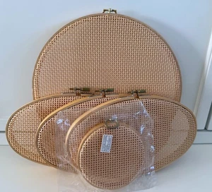 Lot of 5 NEW Vintage Rattan Cane Wicker Oval Round Embroidered Hoops - Picture 1 of 1