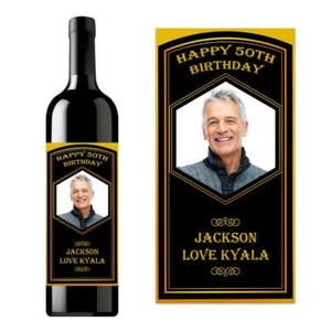 PERSONALISIERTE HAPPY BIRTHDAY CHAMPAGNER WEIN PROSECCO FLASCHE ETIKETT NAME ALTER FOTO - Bild 1 von 2