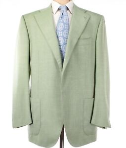 Cesare Attolini NWOT 100% Wool 120s Sport Coat Size 55R US 45R Light Green/White