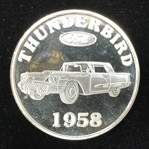 1958 Ford Motors Thunderbird 1oz Silver art round Vintage (L2277) - Picture 1 of 2